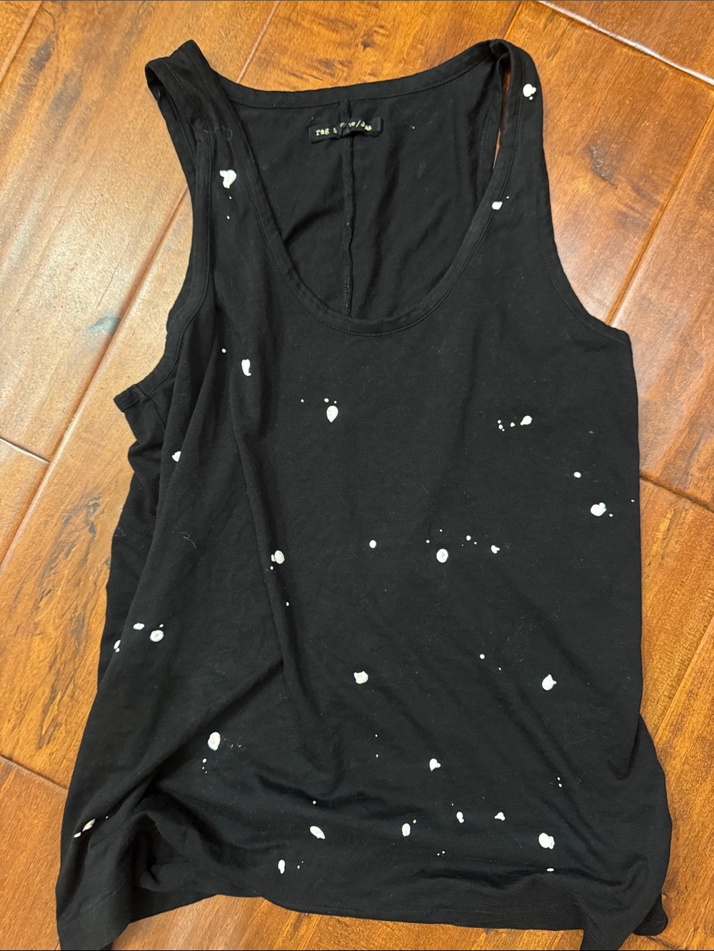 rag & bone Black Tank Top with White Paint-Splatter